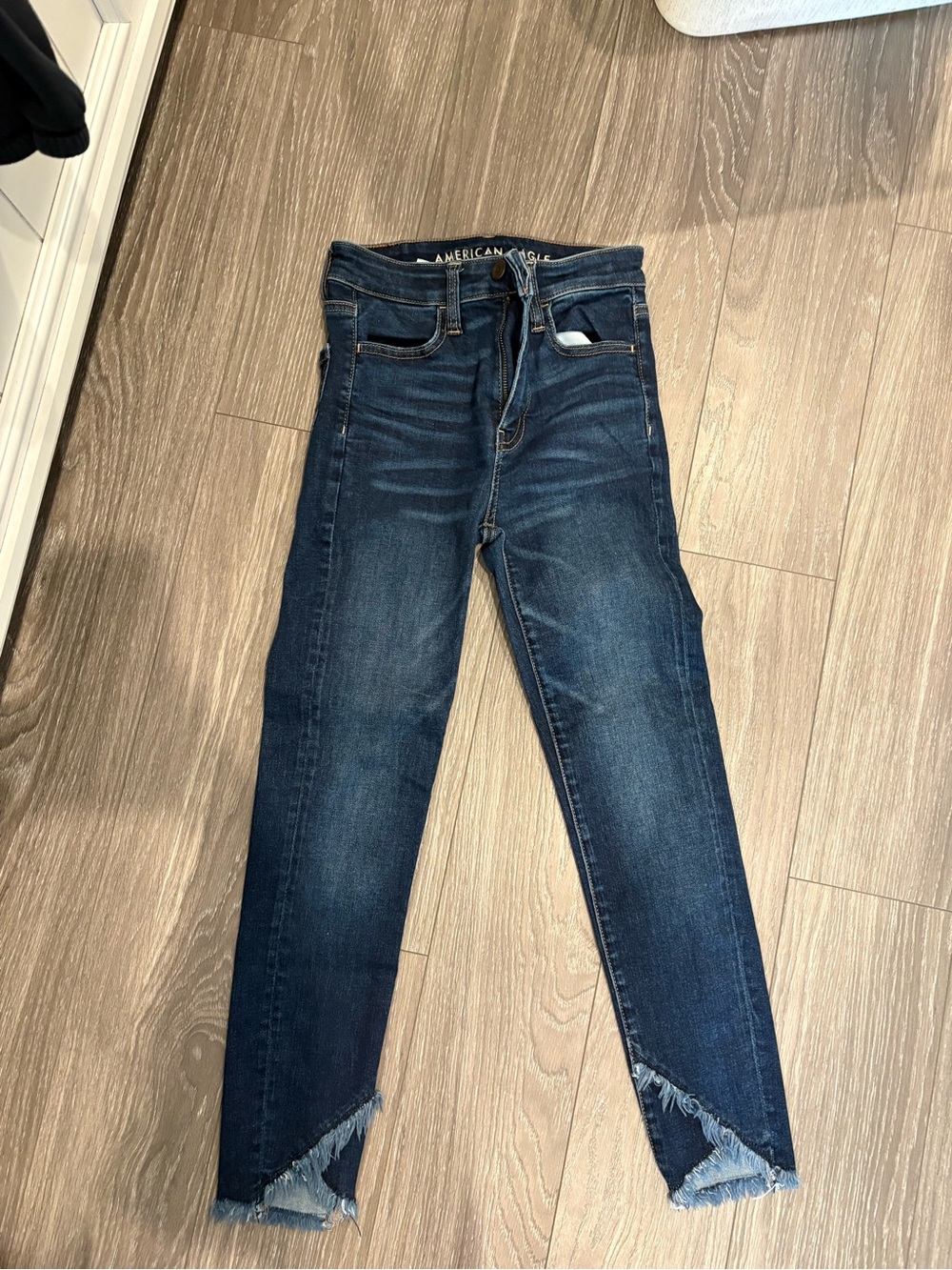 American Eagle Outfitters Dark Blue Distressed Hem Skinny Jeans